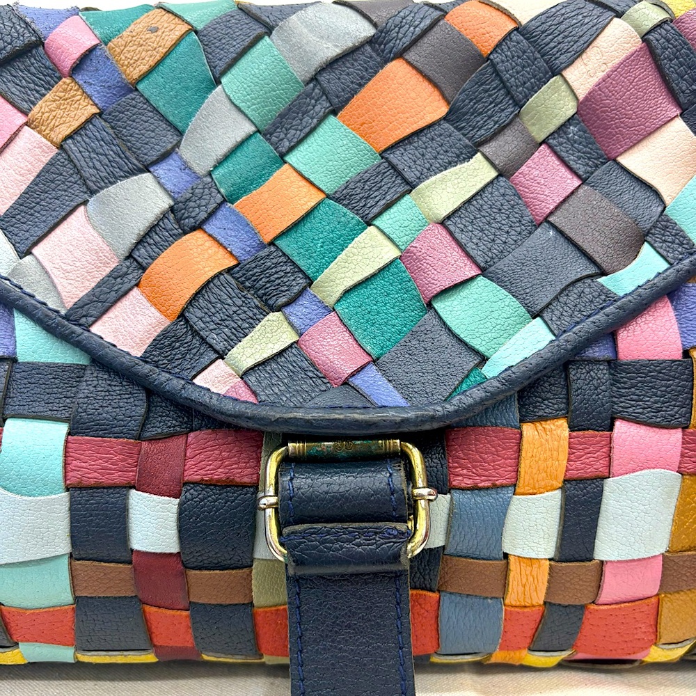 VINTAGE PIERO GUIDI Multicolor Woven Leather Purse Shoulder Bag - Picture 4 of 13
